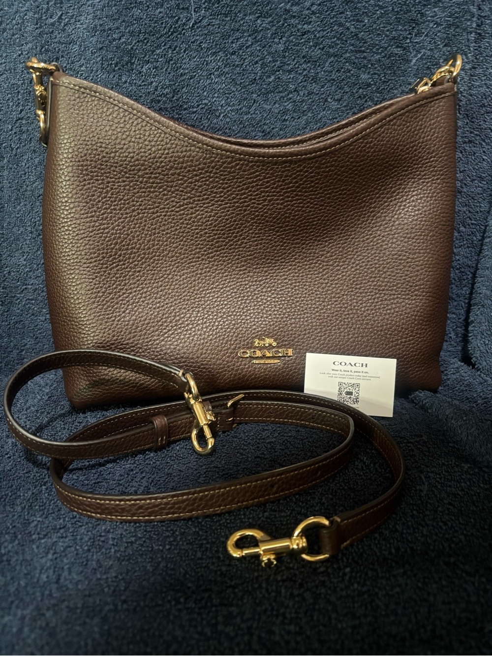 Coach Dark Brown Pebbled Leather Shoulder Bag with Gold Hardware